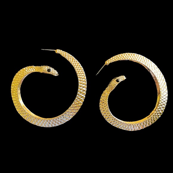 Gold Textured Snake Hoop Statement Earrings - Picture 7 of 7